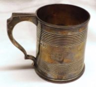 A good quality Victorian Half-Pint Tankard, the body with ribbed detail and initials to front,