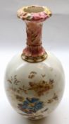 A Crown Derby narrow-necked Vase, decorated with floral sprays on a cream background, red printed