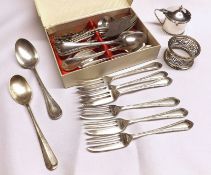 A Mixed Lot comprising: various Plated Teaspoons; Plated Mustard with hinged lid and base metal