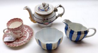 A Mixed Lot comprising: an early 20th Century Continental Cream Jug and Sugar Basin with striped