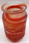 An unsigned 20th Century wide-necked Art Glass Vase, of cylindrical form, decorated in orange with a