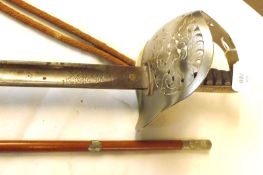 Edward VII Infantry Officer’s Sword, etched blade 32”, sharkskin grip lacking wire binding; together