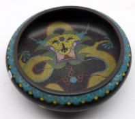 A Cloisonné Bowl of compressed circular form, decorated with dragons etc on a noir ground, the