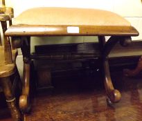A Victorian Rosewood Stool with upholstered top and X-shaped stretcher, 18” wide