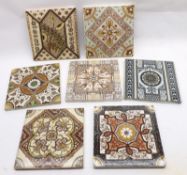 A collection of seven various Victorian and later Tiles, all decorated with printed floral and