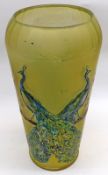 An early 20th Century French Moulded Glass Vase, decorated with peacocks amongst foliage, 10” high