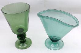 A 19th Century Green Glass Celery Vase, with large knopped stem, raised on a spreading circular