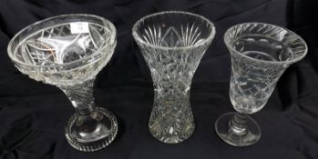 A Mixed Lot comprising: a 19th Century Tapering Pedestal Glass Vase with cut decoration; together