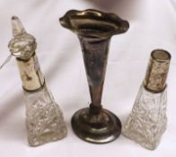 A Mixed Lot comprising: two Clear Cut Glass Dressing Table Bottles of tapering form (one lacking