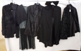 Mixed Vintage comprising of: a Black Fur Cape; a 1940s Black Coney Fur Collarless Jacket; a
