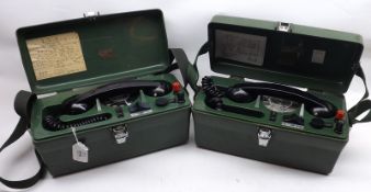 Two GPO Portable Engineer’s Test Telephones, Model 704A and 704B, in green plastic cases, 12” wide