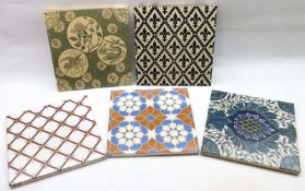 A collection of five large Tiles, includes examples by Minton, one decorated with vignettes and