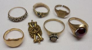 A group comprising: three assorted hallmarked 9ct Gold Stone-Set Rings; a hallmarked 9ct Gold Signet
