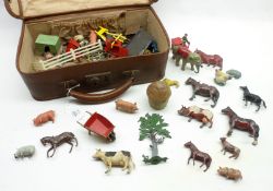 A Case containing a quantity of pre and post-war painted Lead Farm Animals, Figures and various