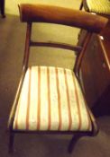 A single 19th Century Mahogany Bar Back Dining Chair on front sabre legs with striped upholstered