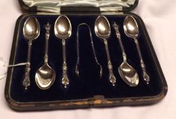 A cased set of Edward VII Apostle Spoons and accompanying Sugar Tongs, Sheffield 1905, weight approx