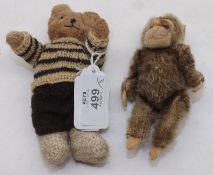 A Miniature Schuco type mohair-covered Monkey, height 5”; together with a further Miniature Berg