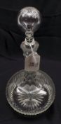 An early 20th Century Clear Glass Onion Decanter with cut detail, 10” high