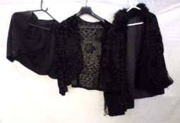 An early 20th Century Black Devore Jacket, long sleeves edged with black lace and finished with a