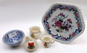 A Mixed Lot comprising: a Miniature Blue and White Wash Bowl; a Hexagonal Fancy Stone China Dish