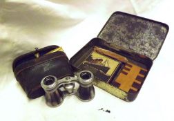 A Box: various mixed items to include a Replica Lusitania Medal; a small pair of Binoculars or Opera