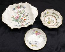 An Aynsley Pembroke pattern Double-handled Dish; a small Doulton Pin Tray and a Coalport Bowl,