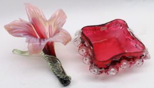 A Mixed Lot comprising: a Square Cranberry Glass Bowl with clear glass surround and a further