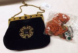 A Ladies Vintage Gilt Metal and paste mounted Blue Velvet Evening Bag with chain handle; together