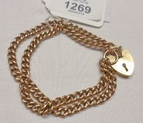 A hallmarked 9ct Gold Double Curb Link Bracelet (formed from a watch chain), with gold plated