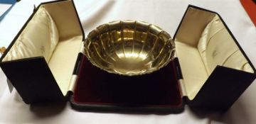 A George V Silver Gilt Bowl of ribbed form, marked with presentation inscription to “Reverend C H