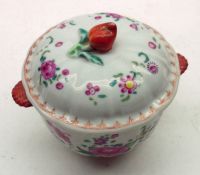 A Samson Circular Two-Handled Covered Pot, painted in the Oriental manner, with lid with a bud