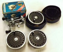 Hardy Marquis Salmon No 2 Salmon Reel, 4”, cased + Hardy Spare Reels, Sink Tip and Wet Fly 2, 4” +