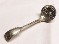 A Victorian Fiddle, Thread and Shell pattern Sifting Spoon, with foliate pierced bowl, London