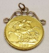 A George IIII Gold Two Pound Piece dated 1825, 27mm diameter, with soldered scroll pendant mount,