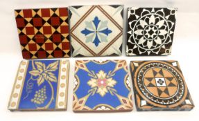 A collection of six various Arts & Crafts design and other stylised floral Tiles, including five