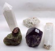 A Mixed Lot of five Rock Crystal Samples, comprising two Talc Crystals, a Cut Amethyst and two