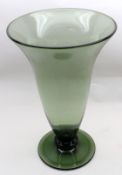 A large Green Flared Glass Vase, on round base, marked Keith Murray, Brierley, 14” wide