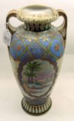 A 20th Century Oriental Large Baluster Vase, of two-handled tapering circular form, the body painted