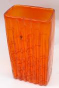 A Rectangular Orange Whitefriars Glass Vase, with bark textured finish, ground pontil mark, 8” high