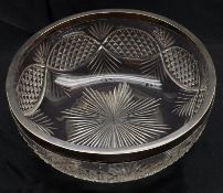 A 20th Century Clear Cut Glass Salad Bowl, fitted with Birmingham hallmarked Silver collar, 8”