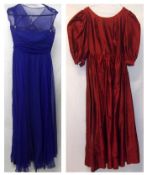 A Norman Hartnell Full-Length Royal Blue Chiffon Dress, strapless bodice overlaid with silk