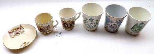 A Mixed Lot comprising: a pair of Royal Doulton Edward VII Royal Wedding Commemorative Beakers; a