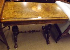 A Victorian Walnut and Burr Walnut Veneered Rectangular Fold Top Card Table on carved turned