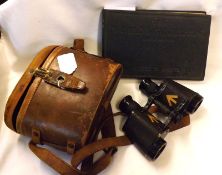 Pair Great War period Heath & Co Stereo Prism Binoculars X6, cased + Fred T Jane: The Worlds