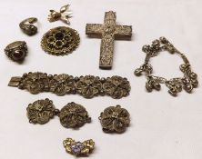 A packet of assorted early 20th Century white metal Jewellery, including Filigree Cross; Filigree