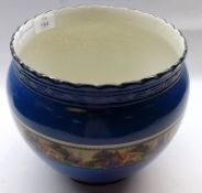 An early 20th Century Blue Glazed Jardinière, decorated with a continuous band of country cottage