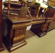 A mid-19th Century Mahogany Twin Pedestal Sideboard, arched back pediment, three frieze drawers to