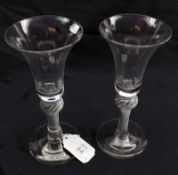 A pair of late 18th Century Air Twist Clear Glass Wines, bell-shaped bowls, knopped stems and