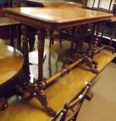 A Victorian Mahogany Rectangular Centre Table, on dual wrythen supports and central stretcher, 35”