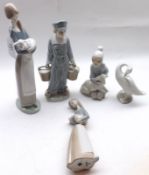 A Mixed Lot of Lladro Figures comprising: a girl with lamb; boy with well buckets; seated girl